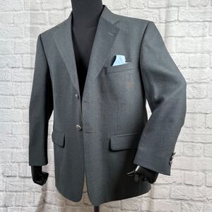 Stafford Men's Sport Coat Jacket 42S Grey 2 Button Poly Wool Blend Metal Buttons